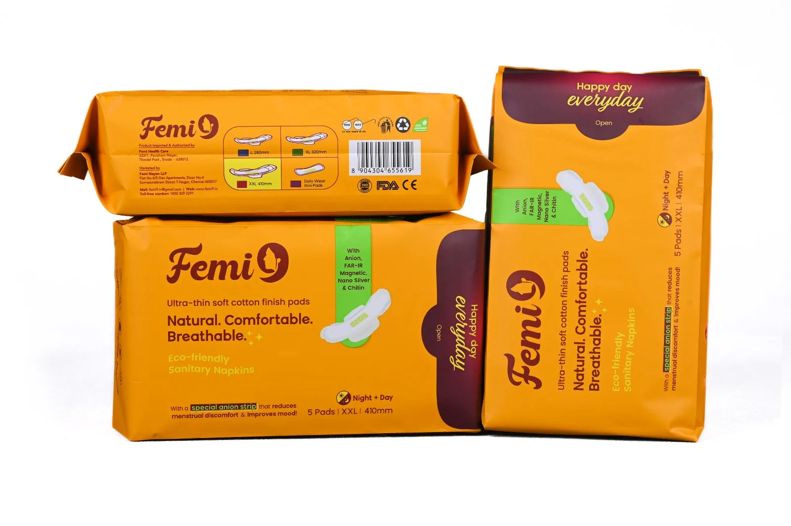 Femi9 Anion Sanitary Napkins|410mm|XXL-5 Pads
